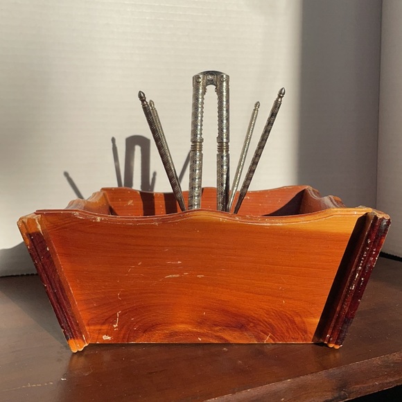 Vintage 6 pc Nutcracker Set Wood Nut Bowl Picks Nutcracker Vintage Souvenir - Picture 5 of 10